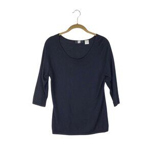 Saks Fifth Avenue Black Silk/Cashmere Boat Neck 3/4 Sleeve Sweater Womens Large